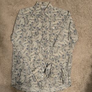 Men's Paisley Print Shirt - Cream and Blue, Small